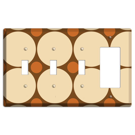 Brown with Beige and Umber Multi Tiled Large Dots 3 Toggle / Rocker Wallplate
