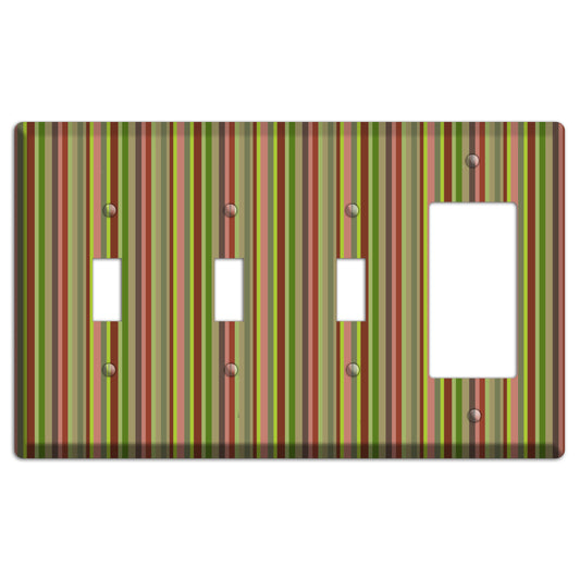 Multi Olive Burgundy Vertical Stripes 3 Toggle / Rocker Wallplate
