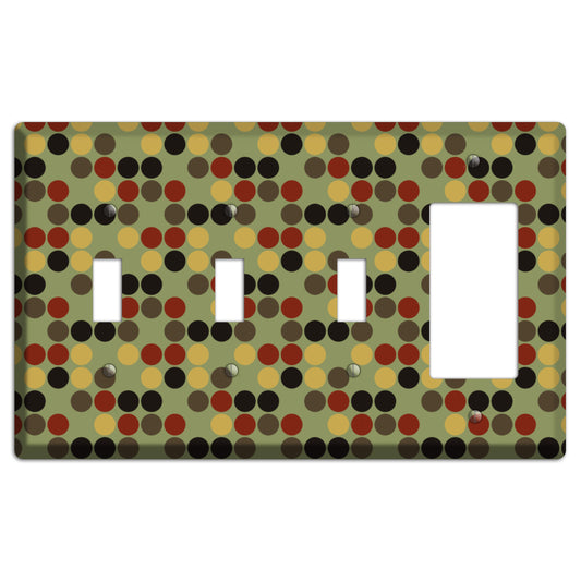 Olive with Red Brown Black Offset Dots 3 Toggle / Rocker Wallplate