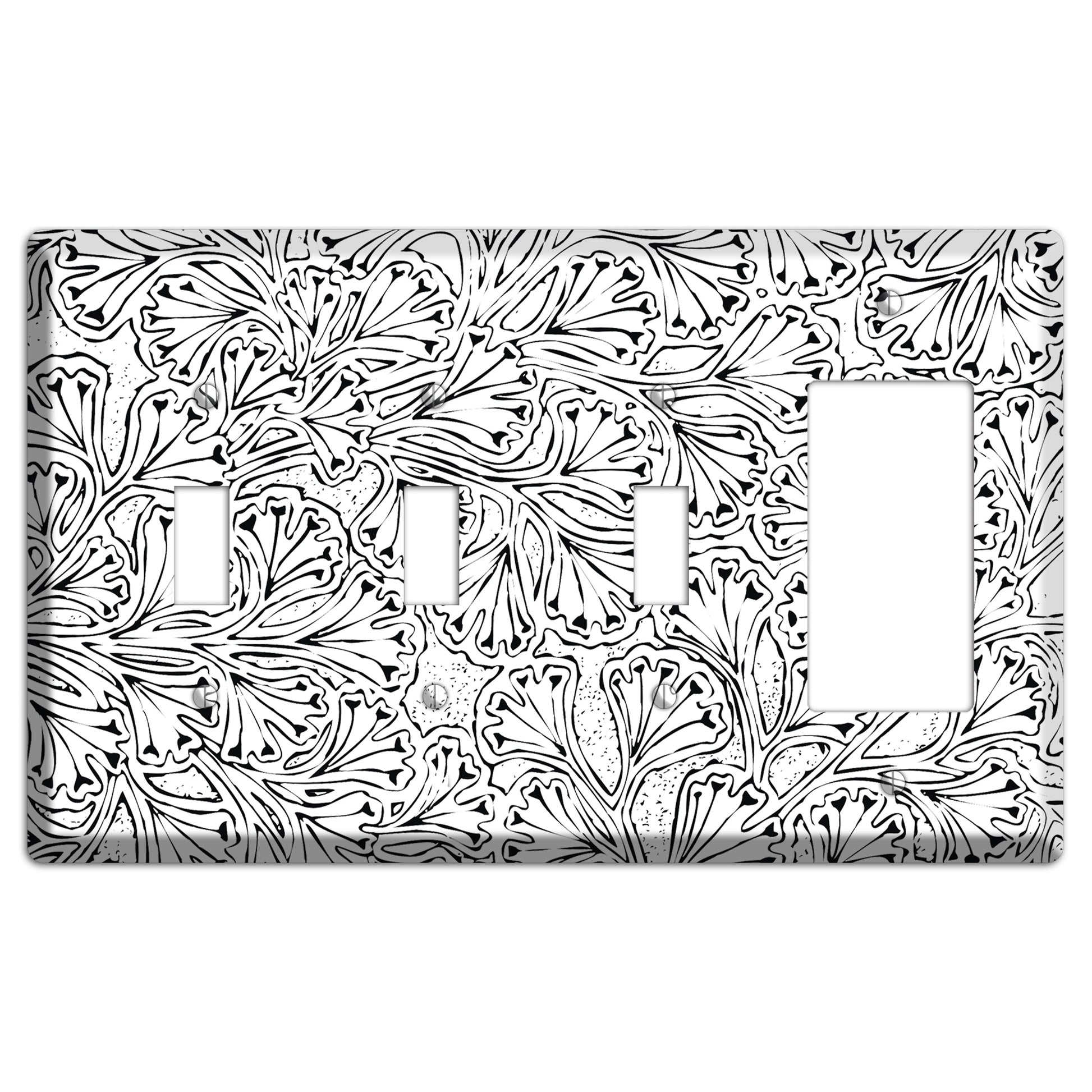 Deco White with Black Interlocking Floral 3 Toggle / Rocker Wallplate