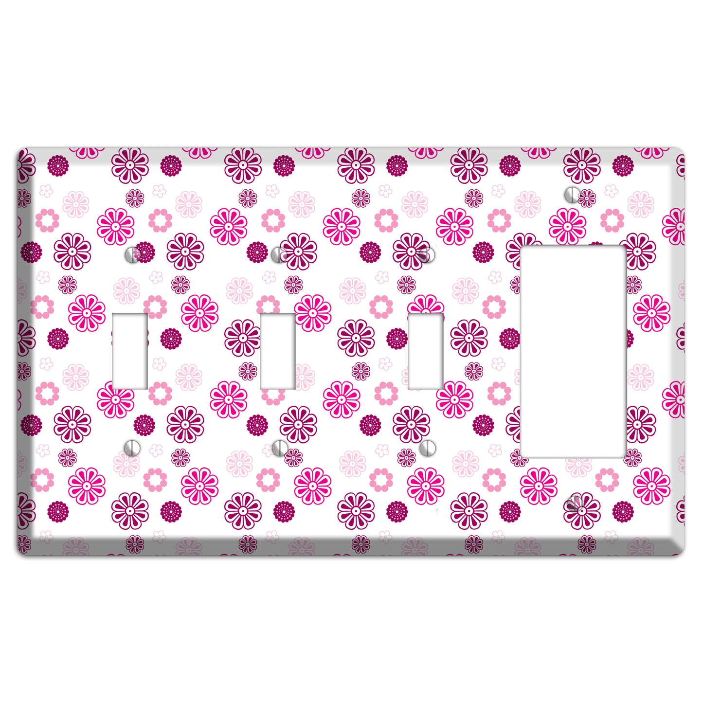 Maroon and Pink Retro Floral 3 Toggle / Rocker Wallplate