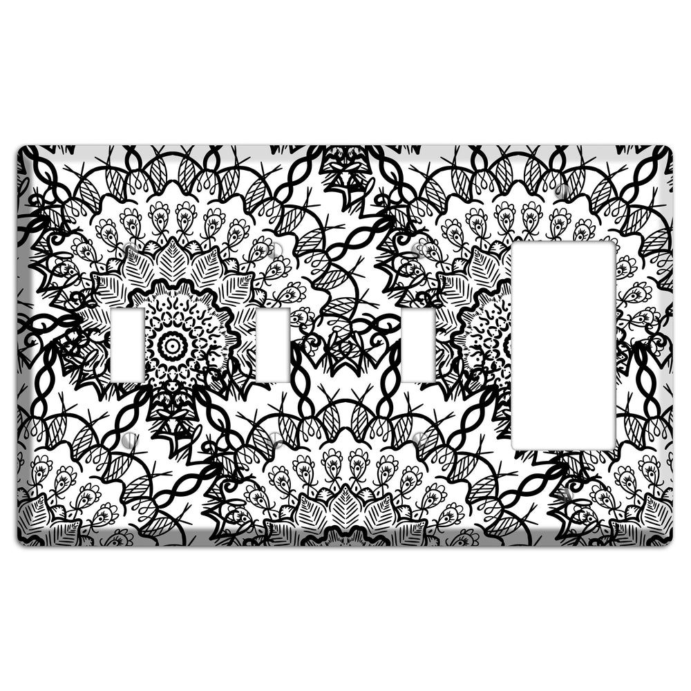 Mandala Black and White Style P Cover Plates 3 Toggle / Rocker Wallplate