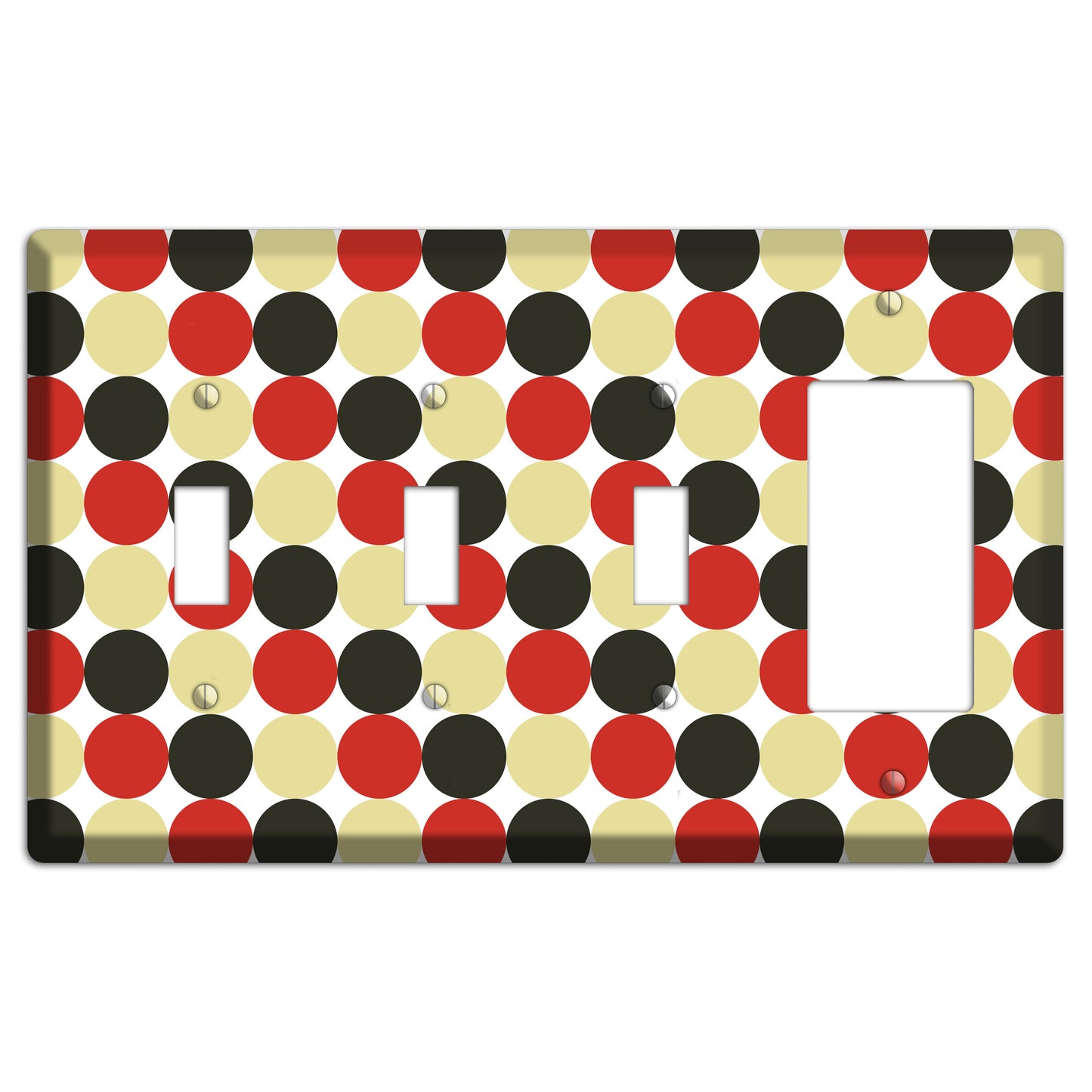 Beige Red Black Tiled Dots 3 Toggle / Rocker Wallplate