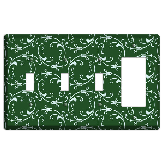 Green Victorian Sprig 3 Toggle / Rocker Wallplate