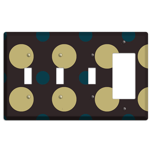 Brown with Olive and Dark Aqua Multi Polka Dots 3 Toggle / Rocker Wallplate