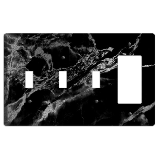 Black and Silver Marble 3 Toggle / Rocker Wallplate