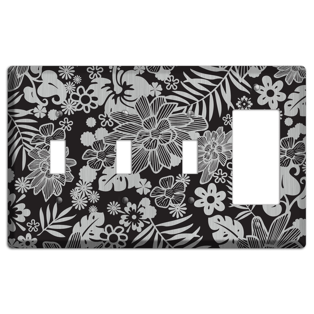 Black with Stainless Steel Tropical 3 Toggle / Rocker Wallplate