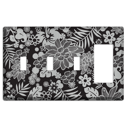 Black with Stainless Tropical 3 Toggle / Rocker Wallplate