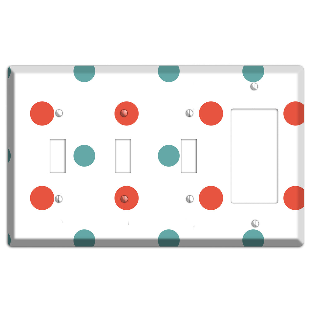 Aqua and Coral Medium Polka Dots 3 Toggle / Rocker Wallplate