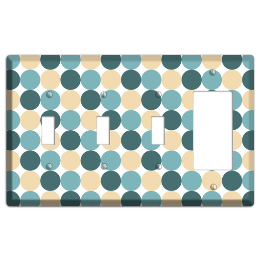 Dusty Blue Beige Tiled Dots 3 Toggle / Rocker Wallplate