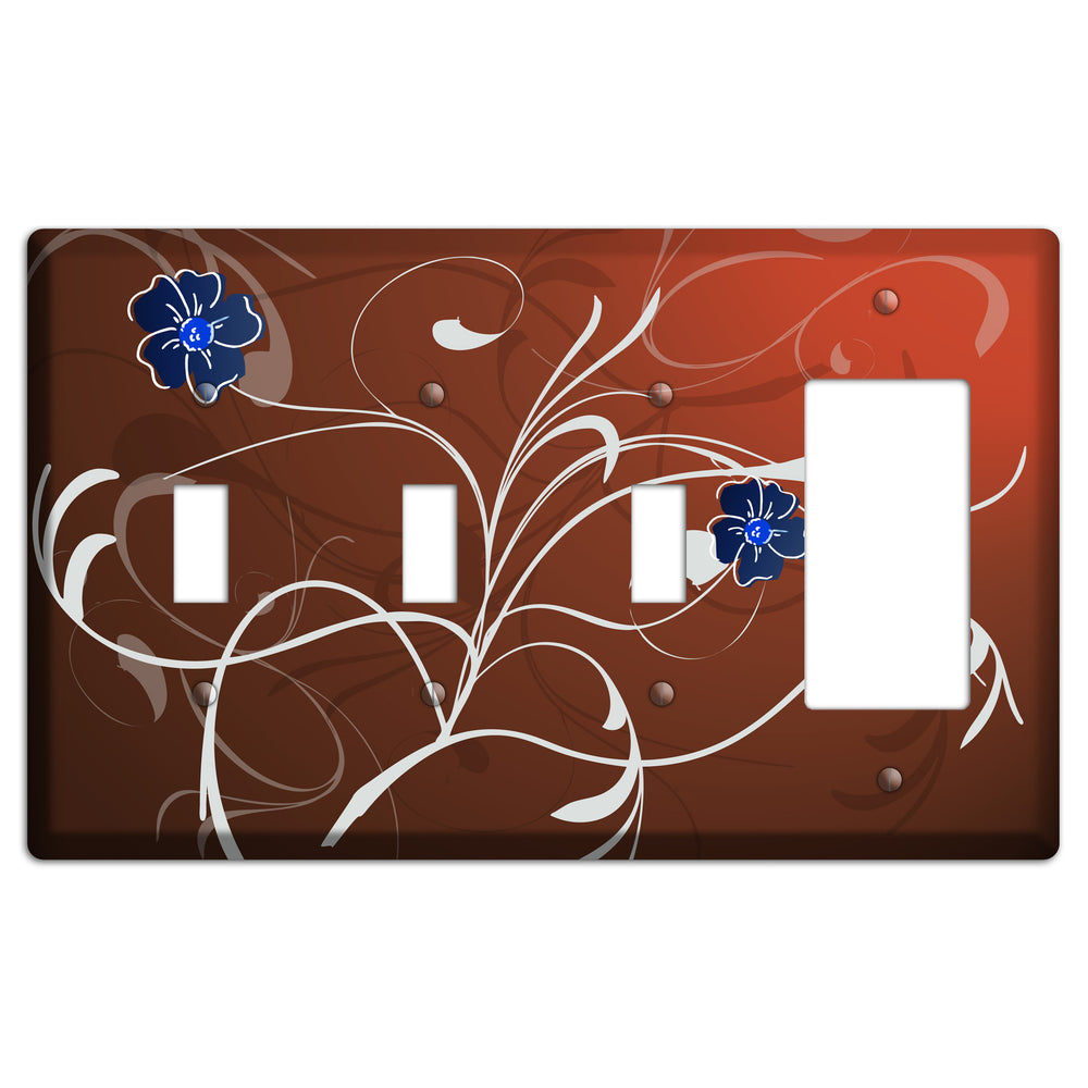 Brown Flower with Swirl 3 Toggle / Rocker Wallplate