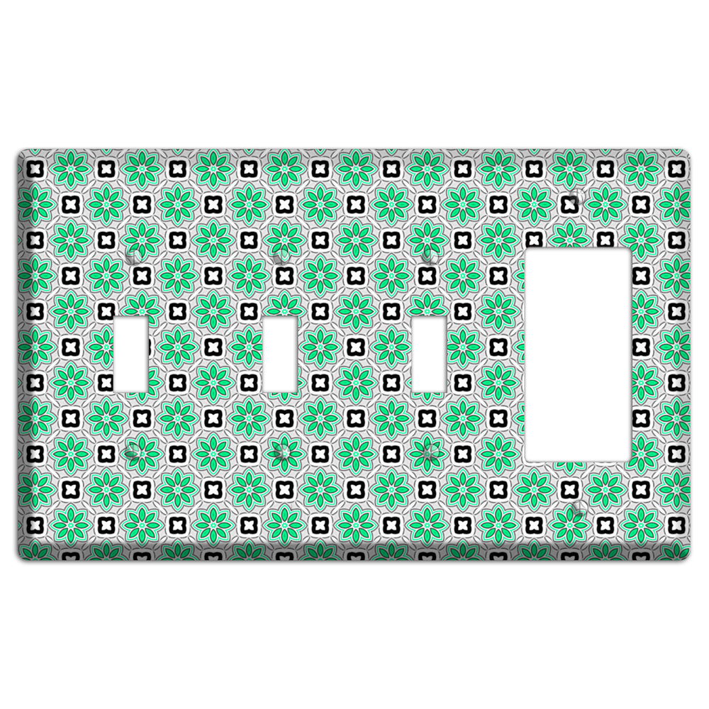 Green and Black Foulard 3 Toggle / Rocker Wallplate