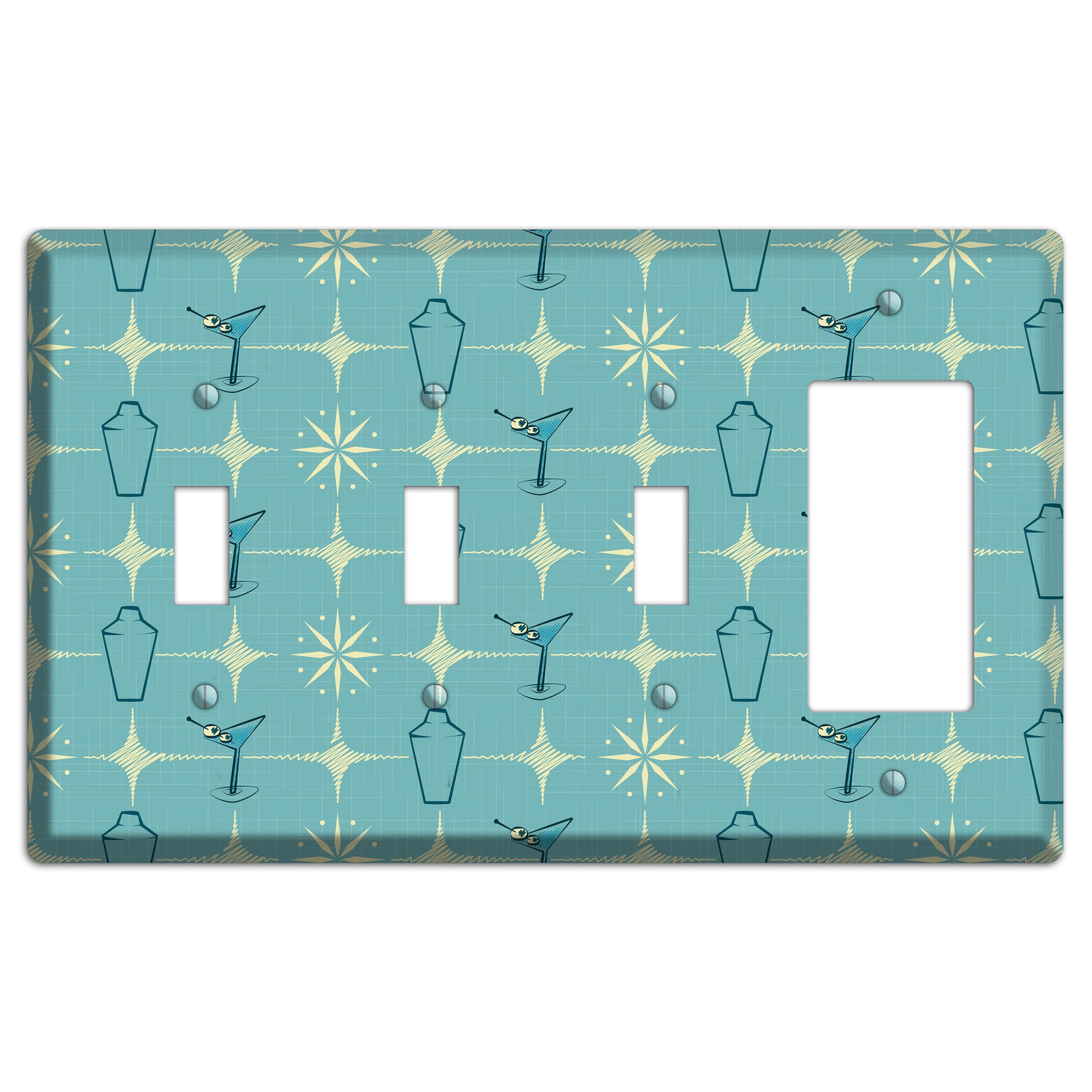 Blue Shaker and Martini 3 Toggle / Rocker Wallplate
