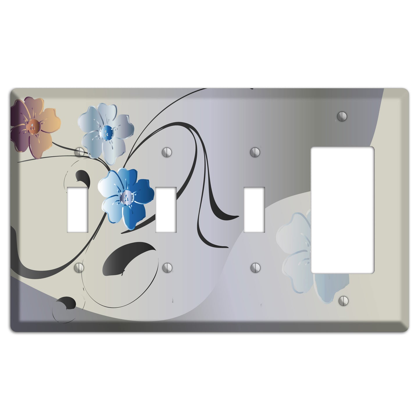 Grey and Blue Floral Sprig 3 Toggle / Rocker Wallplate