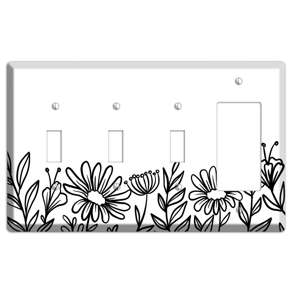Hand-Drawn Floral 10 3 Toggle / Rocker Wallplate