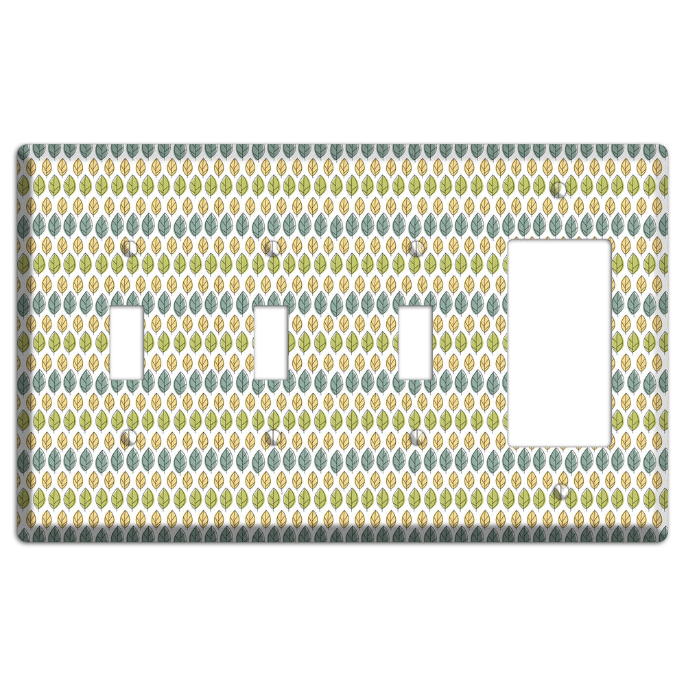 Sage Beige Dusty Blue Leaf Contour 3 Toggle / Rocker Wallplate
