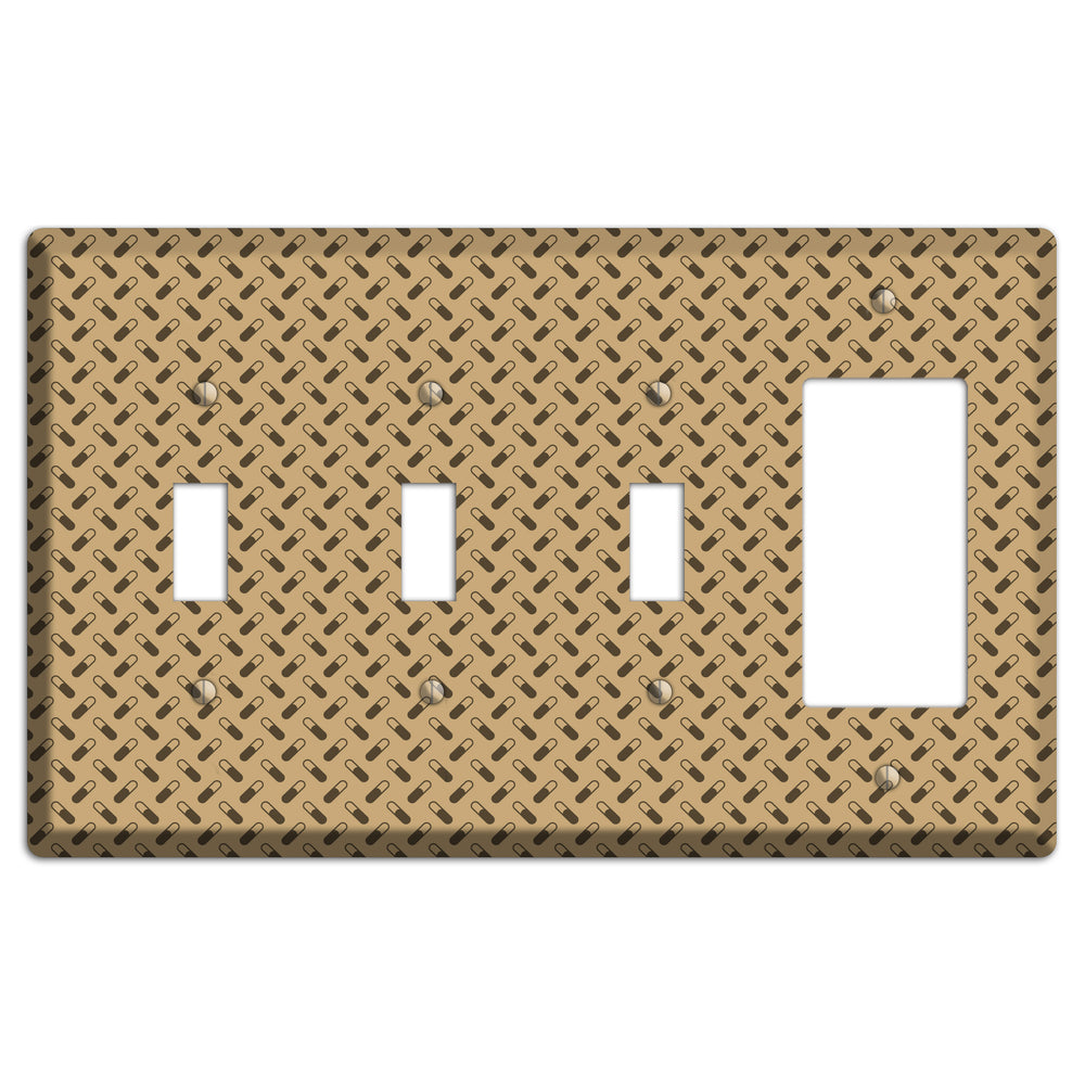 Beige with Brown Motif 3 Toggle / Rocker Wallplate