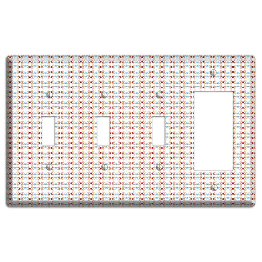 Off White with Red Blue Retro Tapestry 3 Toggle / Rocker Wallplate