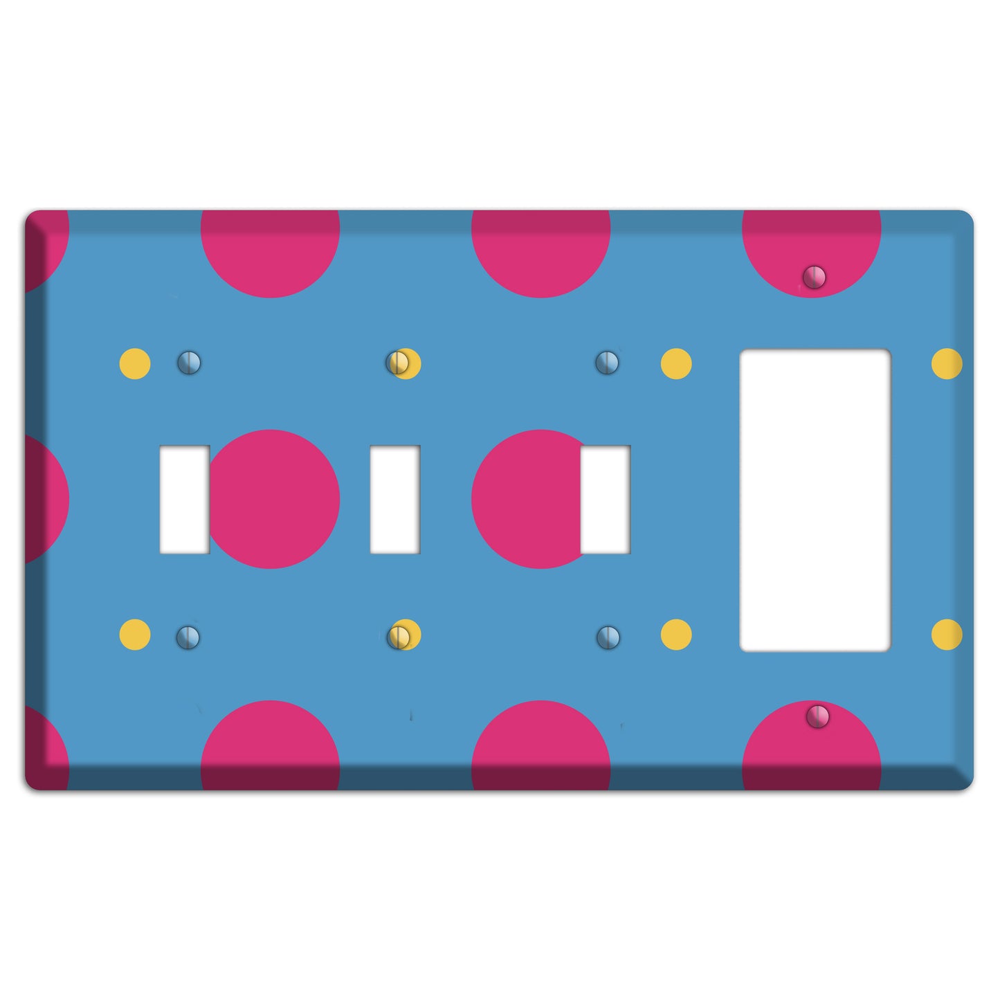 Blue with Pink and Yellow Multi Tiled Medium Dots 3 Toggle / Rocker Wallplate