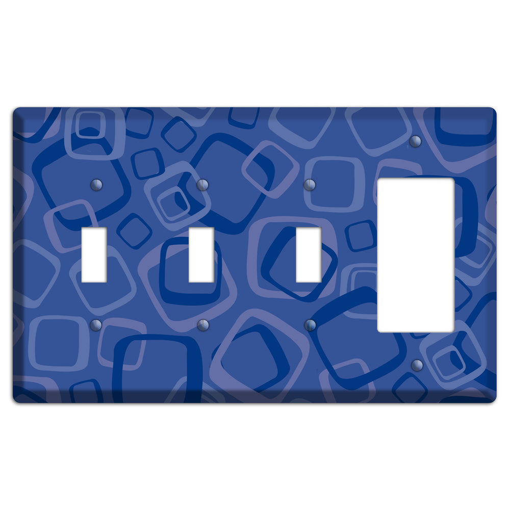 Multi Blue Random Retro Squares 3 Toggle / Rocker Wallplate
