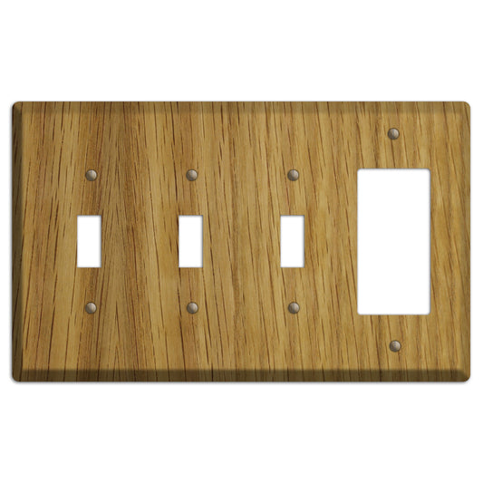 White Oak Wood 3 Toggle / Rocker Outlet Cover Plate