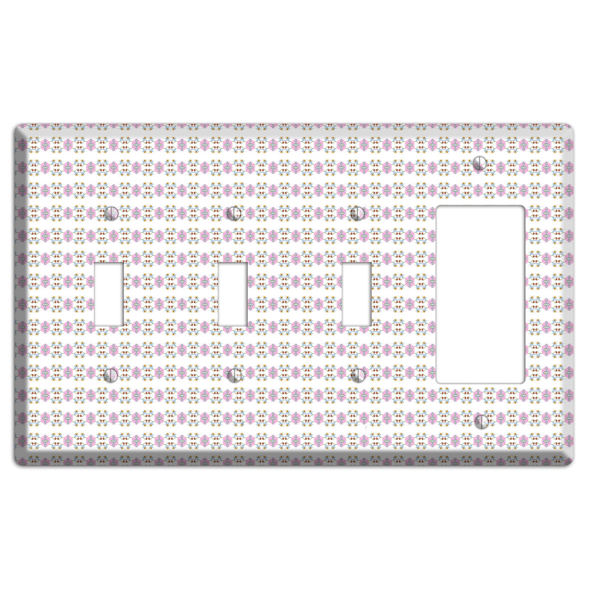 White with Lavendar Green Red Tapestry 3 Toggle / Rocker Wallplate