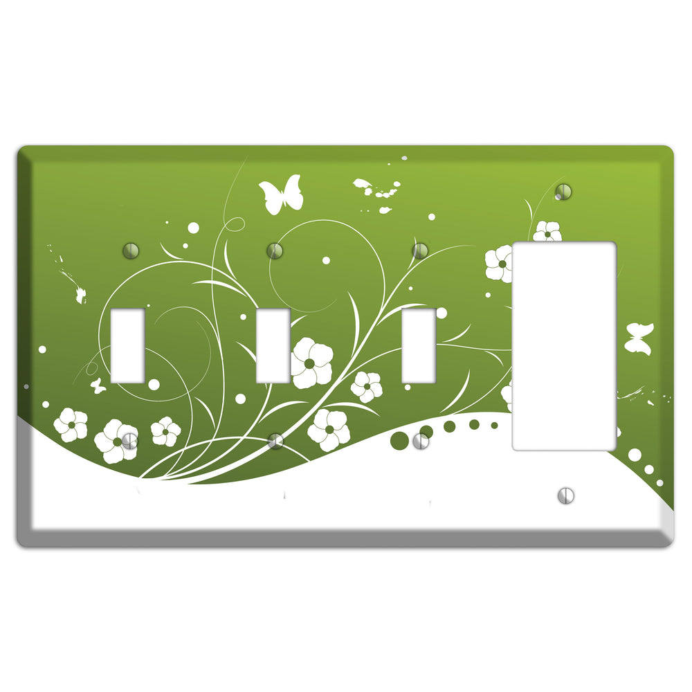 Green Floral Sprig 3 Toggle / Rocker Wallplate