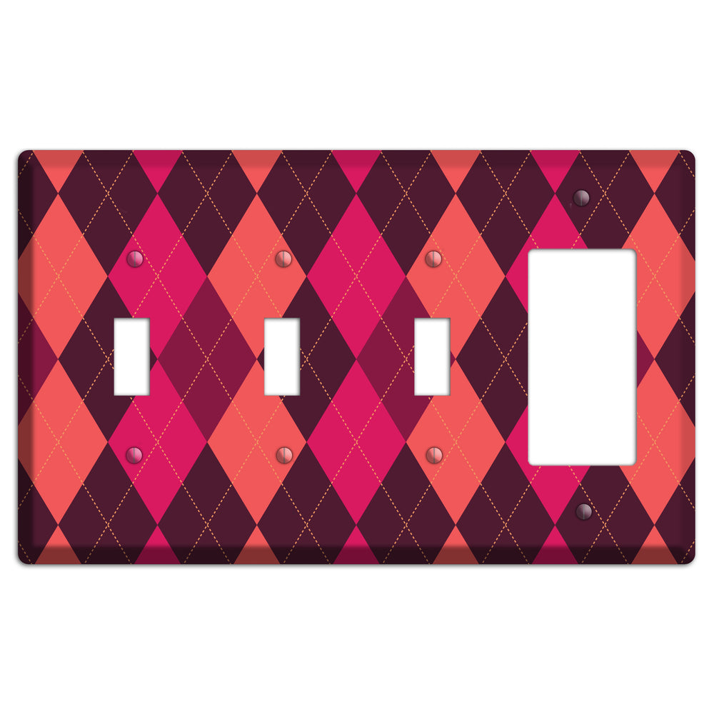 Orange and Pink Argyle 3 Toggle / Rocker Wallplate