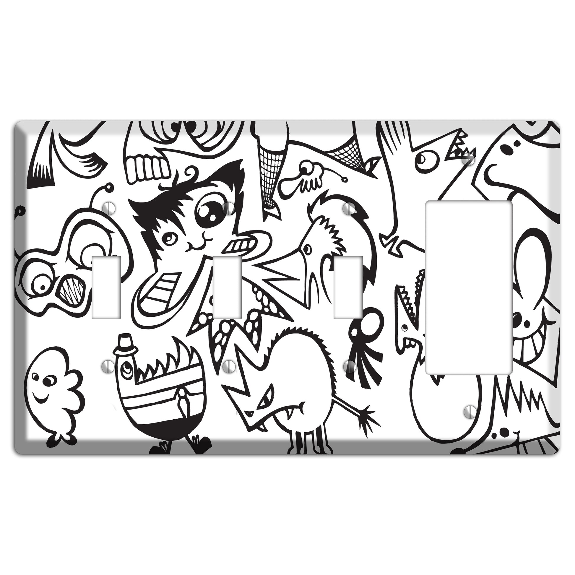 Black and White Whimsical Faces 3 3 Toggle / Rocker Wallplate