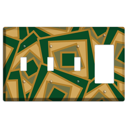 Green and Beige Retro Cubist 3 Toggle / Rocker Wallplate