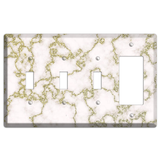 White and Gold Marble Shatter 3 Toggle / Rocker Wallplate