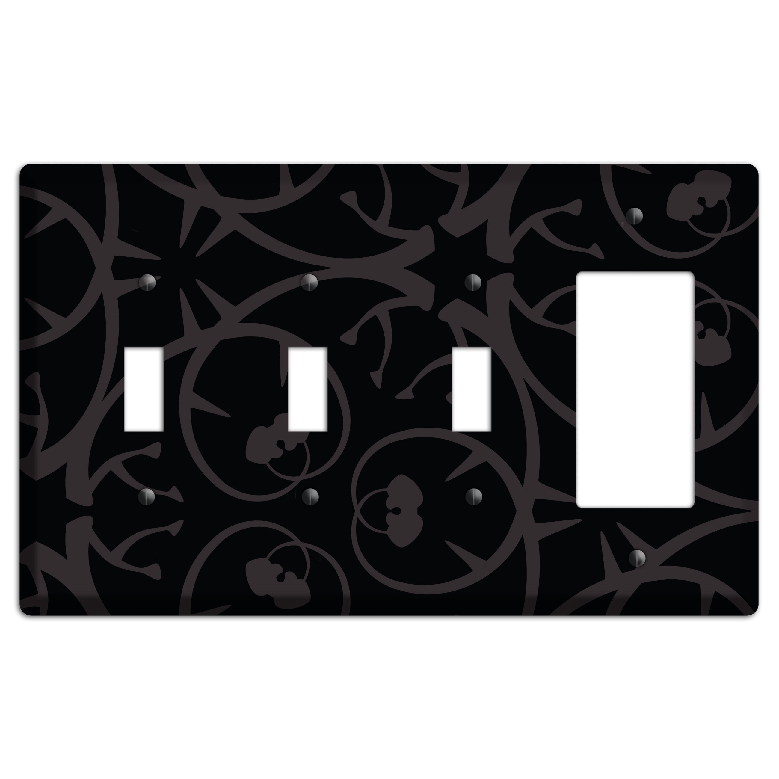 Black with Grey Abstract Swirl 3 Toggle / Rocker Wallplate