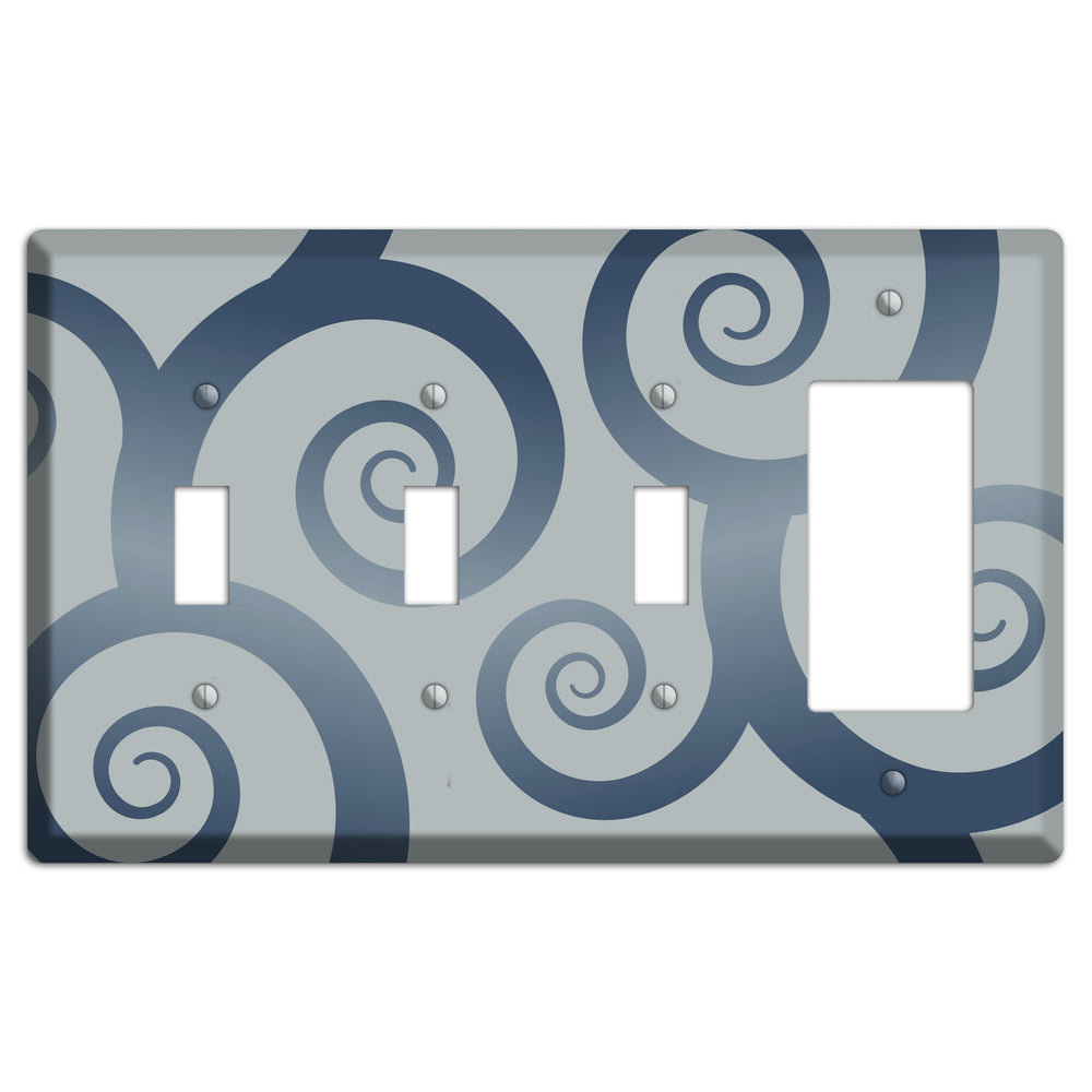 Grey with Blue Large Swirl 3 Toggle / Rocker Wallplate