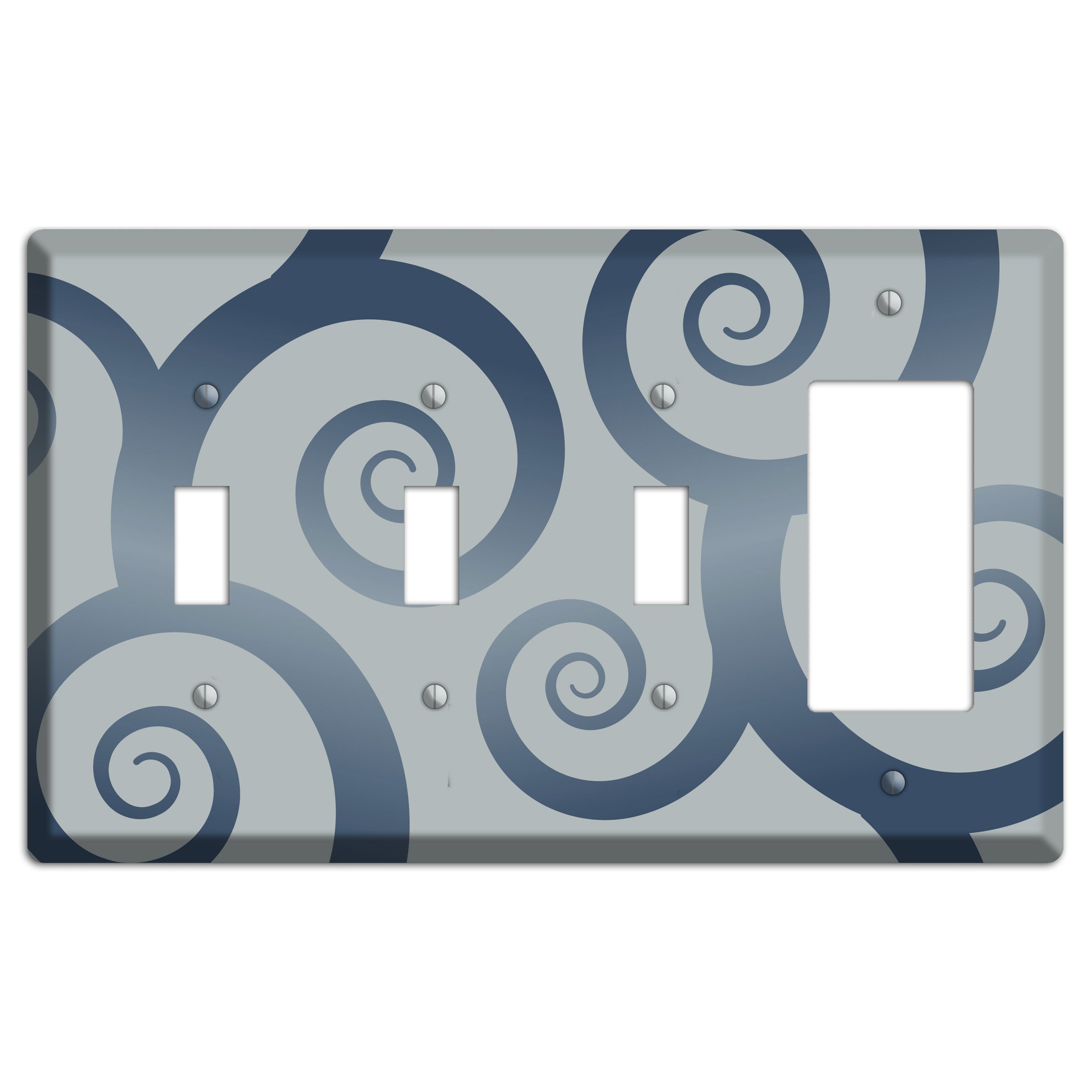 Grey with Blue Large Swirl 3 Toggle / Rocker Wallplate