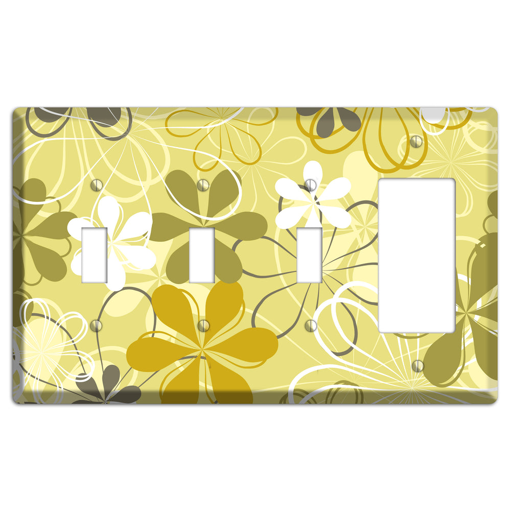 Olive Retro Flowers 3 Toggle / Rocker Wallplate