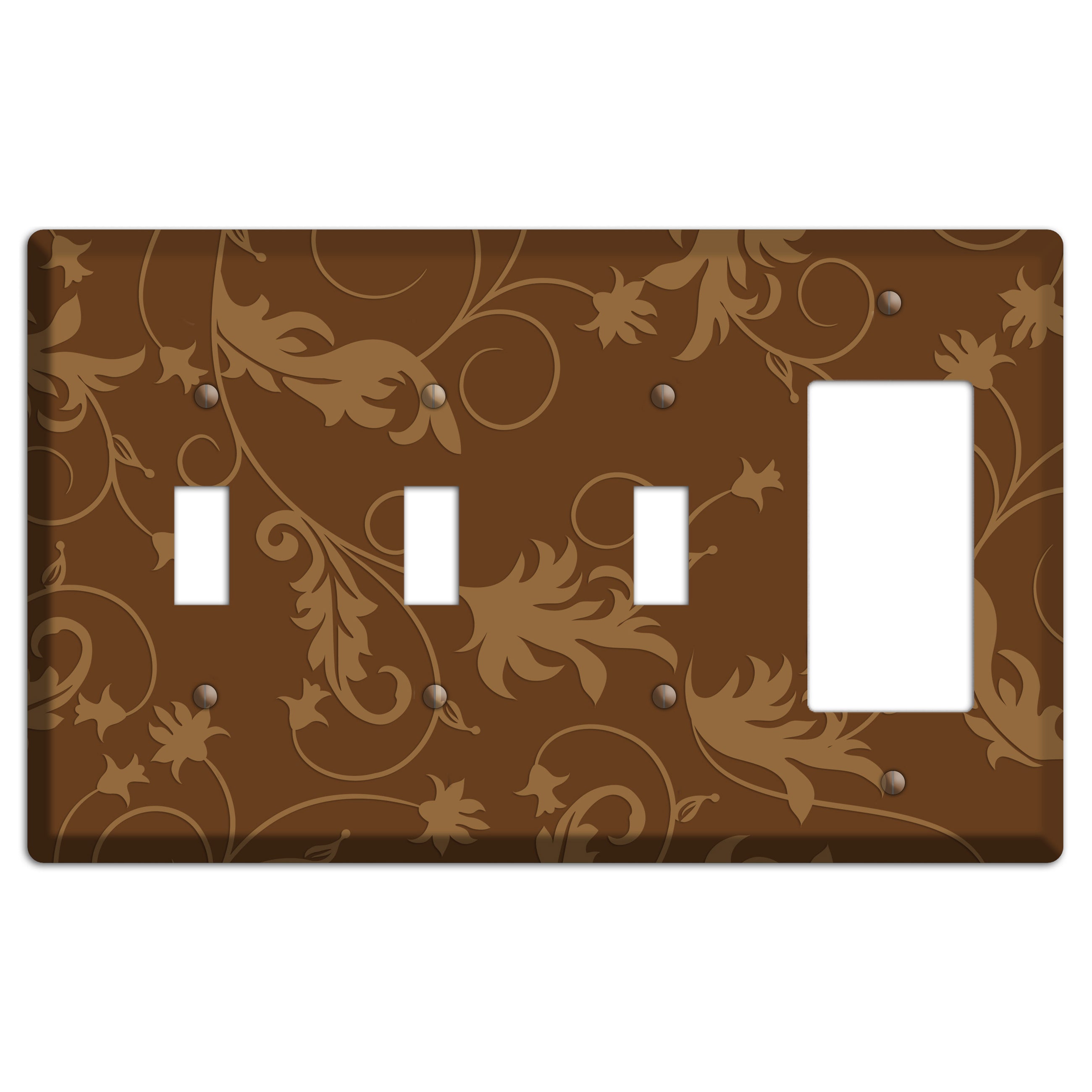 Brown Victorian Sprig 3 Toggle / Rocker Wallplate