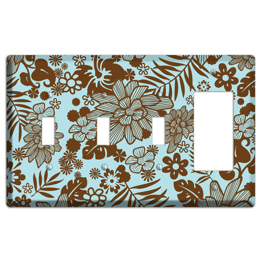 Blue and Brown Tropical 3 Toggle / Rocker Wallplate