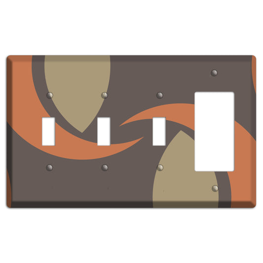 Grey Beige and Orange Abstract 3 Toggle / Rocker Wallplate
