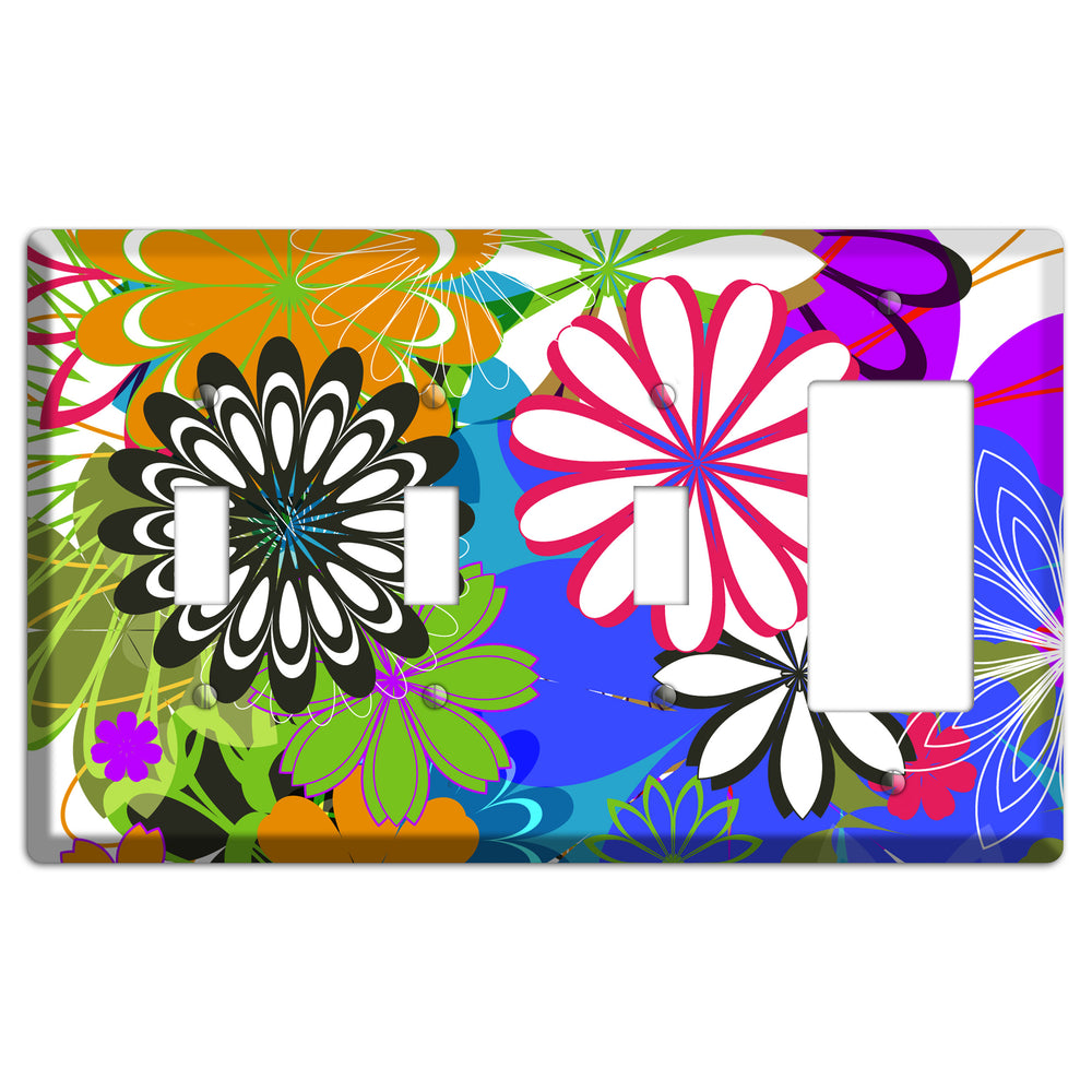 Multi Retro Flowers 3 Toggle / Rocker Wallplate