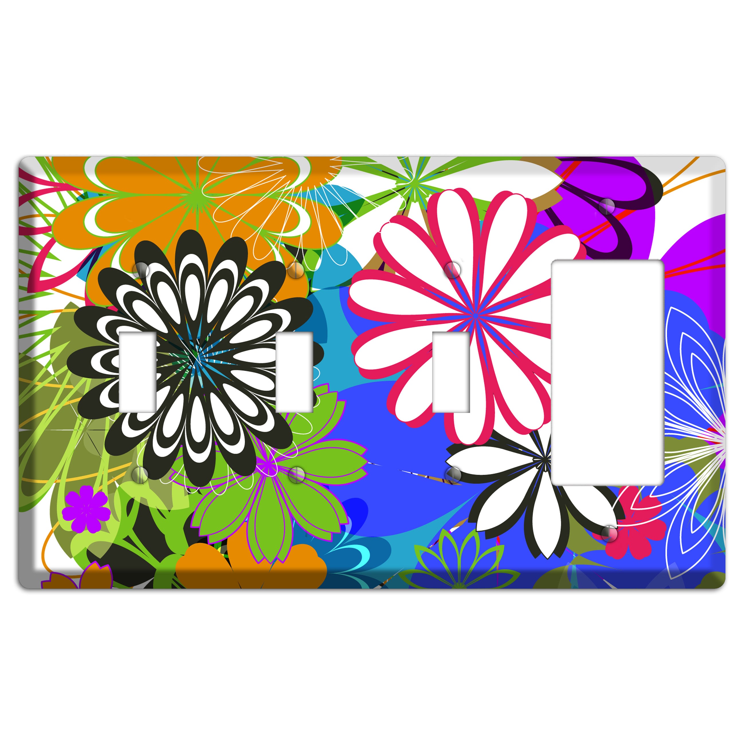 Multi Retro Flowers 3 Toggle / Rocker Wallplate