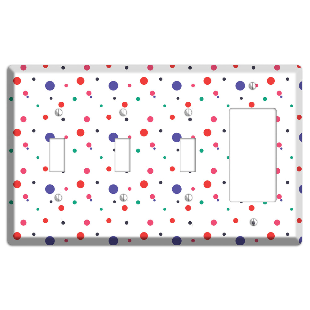 White with Multi Color Small Dots 3 Toggle / Rocker Wallplate