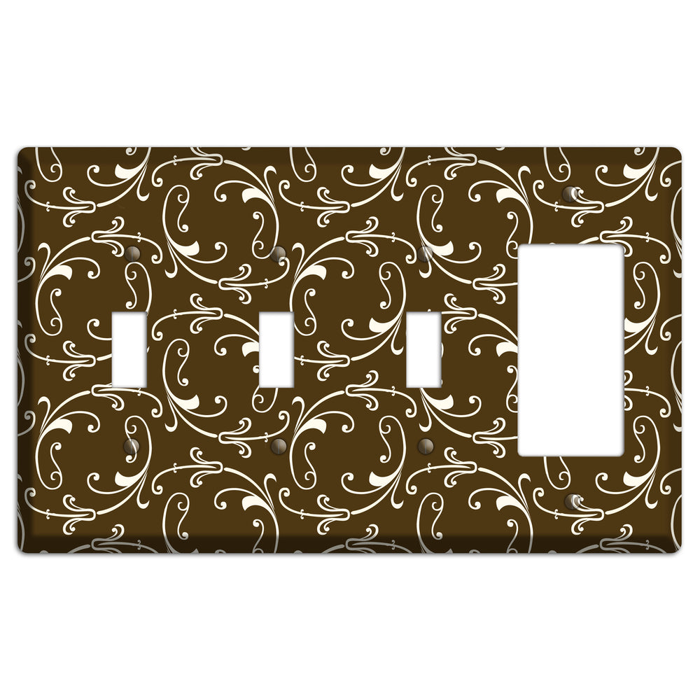 Brown Victorian Sprig 3 Toggle / Rocker Wallplate