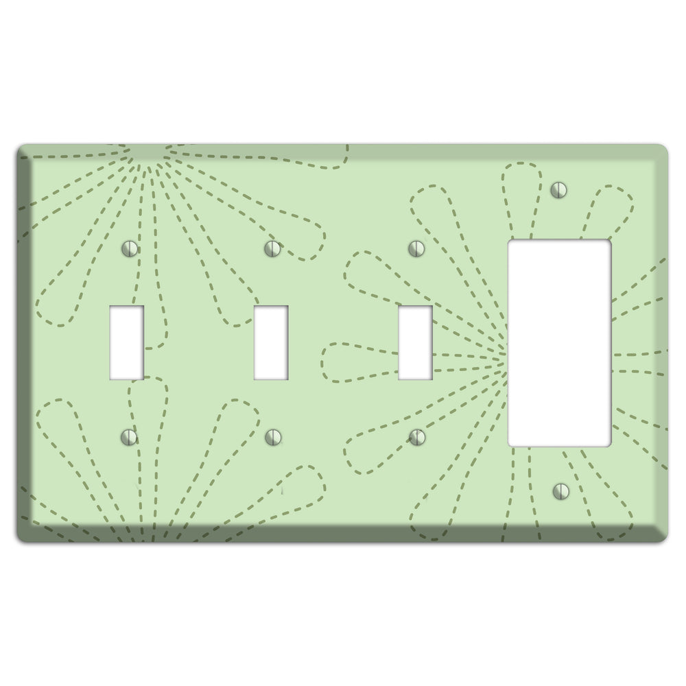 Sage Retro Stipple Floral Contour 3 Toggle / Rocker Wallplate