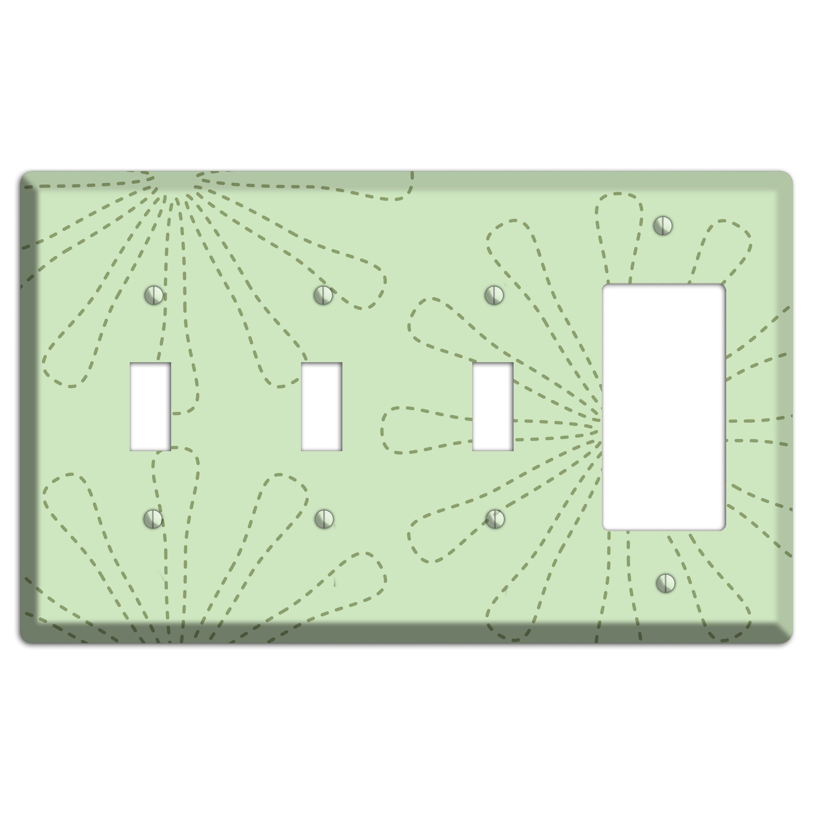 Sage Retro Stipple Floral Contour 3 Toggle / Rocker Wallplate