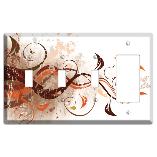 Brown Maroon Orange Swirl and Splatter 3 Toggle / Rocker Wallplate
