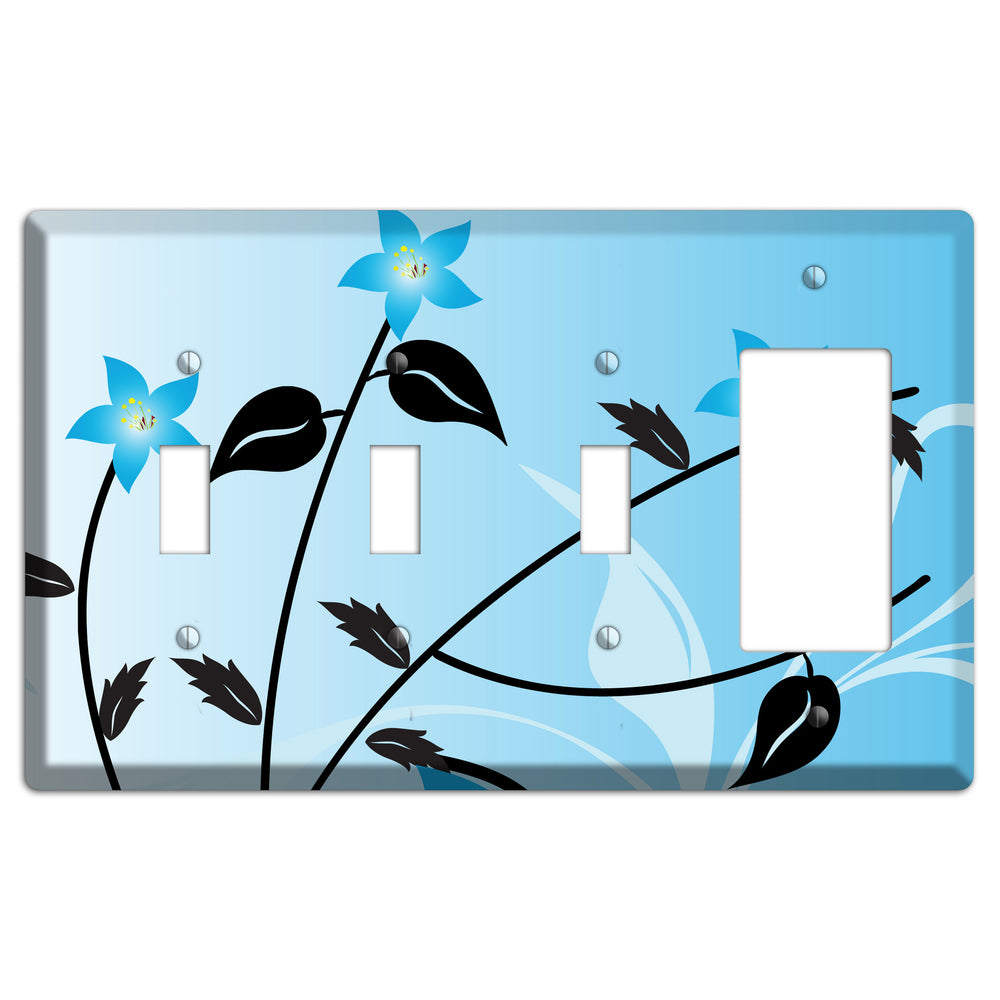 Blue Double Sprig 3 Toggle / Rocker Wallplate
