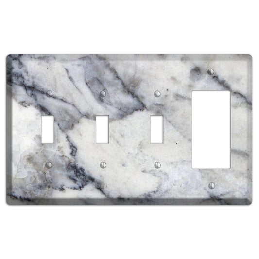 White and Grey Marble 3 Toggle / Rocker Wallplate