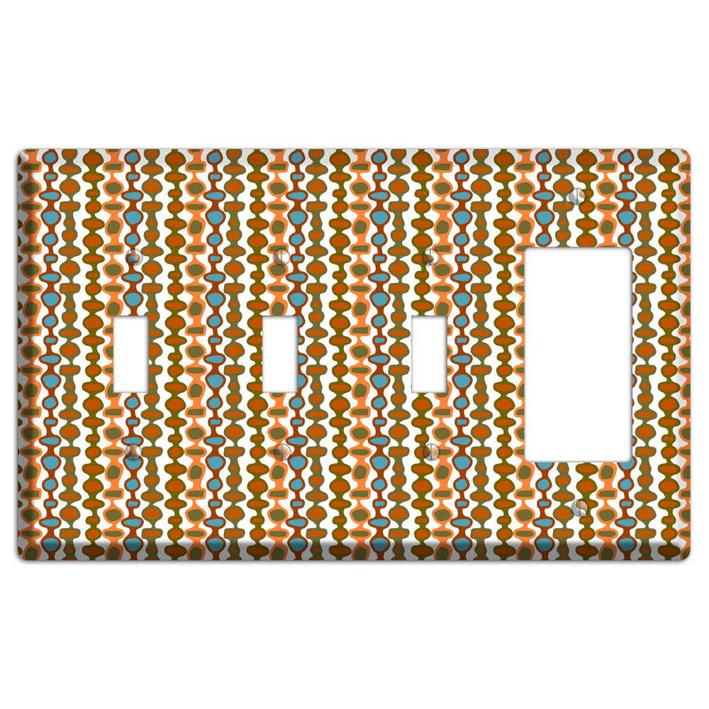 Multi Umber and Dusty Blue Bead and Reel 3 Toggle / Rocker Wallplate