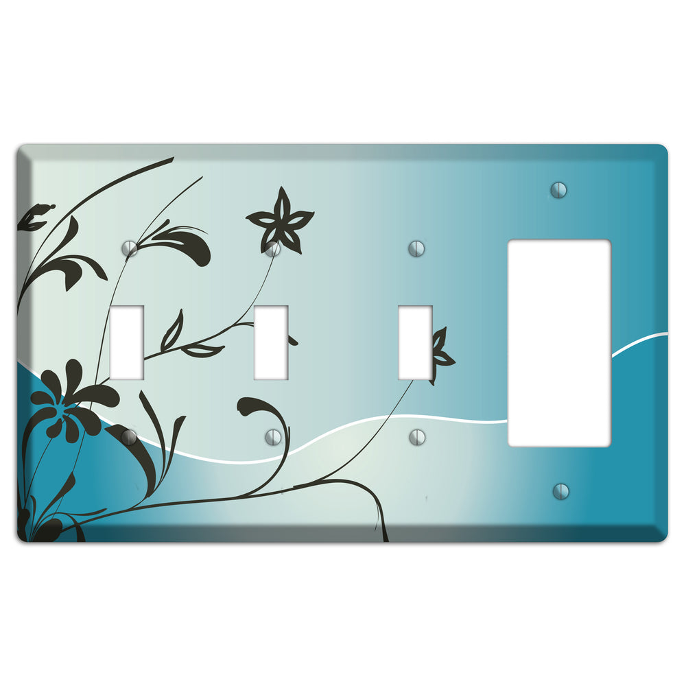 Blue-grey Floral Sprig 3 Toggle / Rocker Wallplate