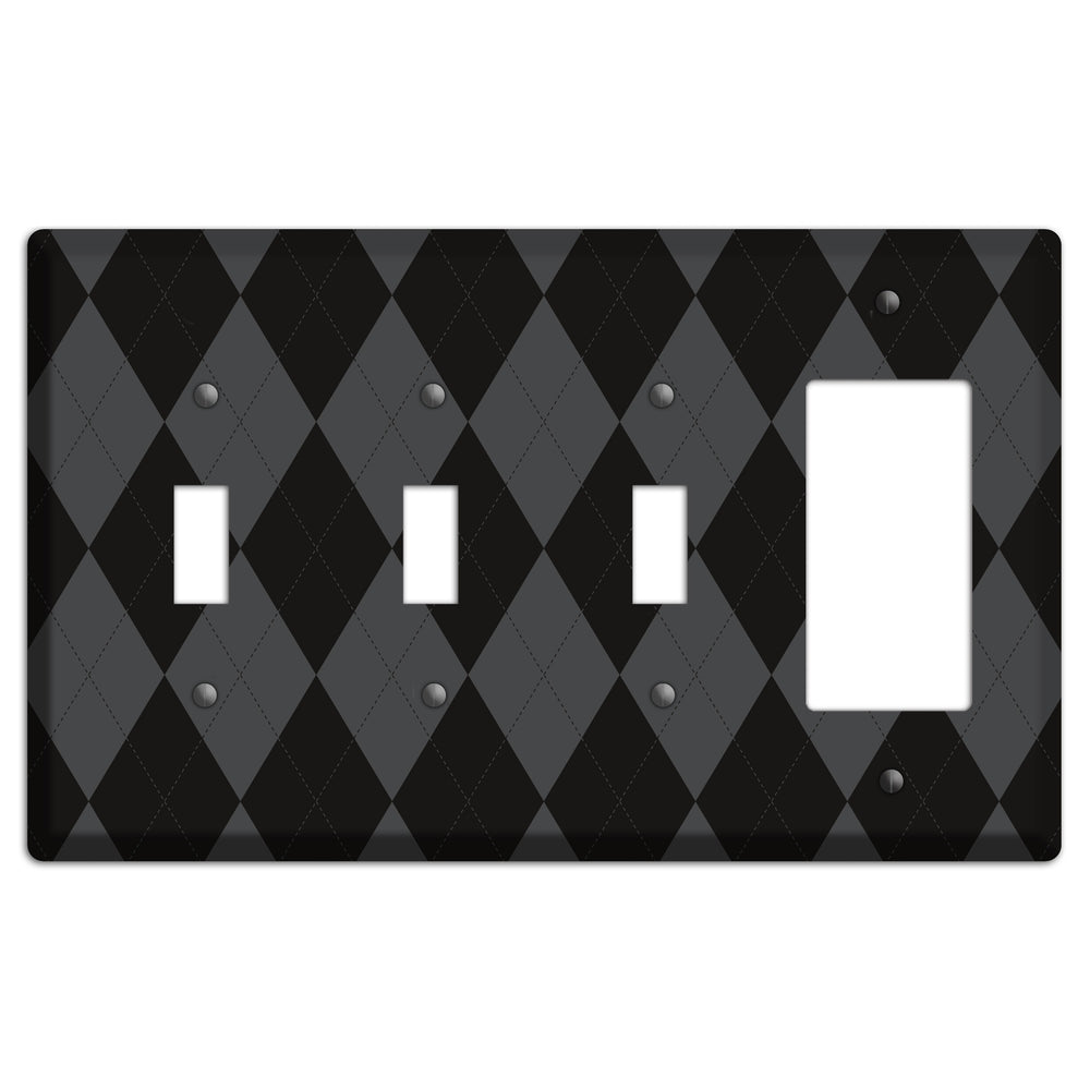 Black and Grey Argyle 3 Toggle / Rocker Wallplate